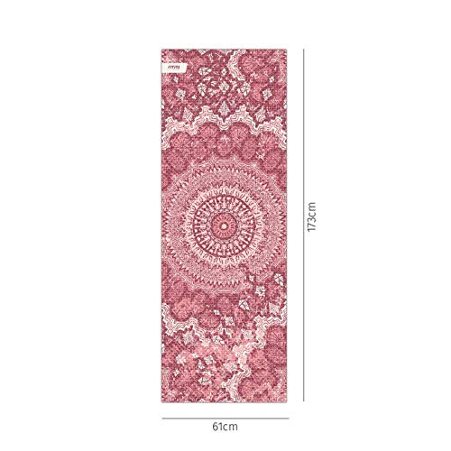 FITFIU Fitness MAT-E50 - Esterilla Yoga antideslizante color Rosa para Pilates, alfombrilla deporte, con Diseño Mandala gimnasia Fitness 173x61x0,5cm