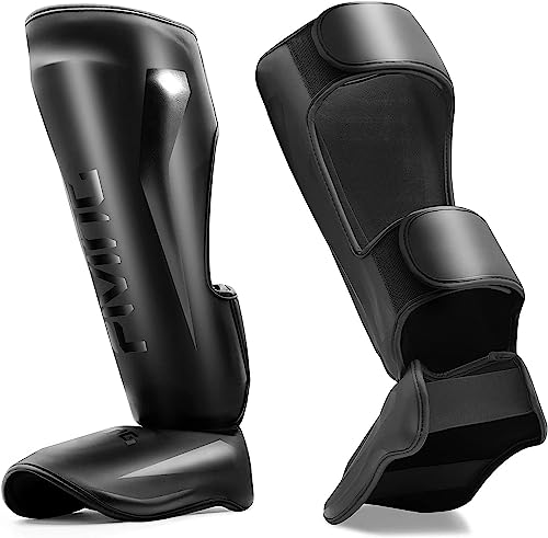 FIVING MMA - Espinilleras acolchadas ajustables para artes marciales mixtas (L, negro)