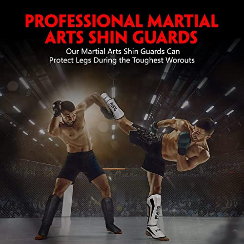 FIVING MMA - Espinilleras acolchadas ajustables para artes marciales mixtas (L, negro)