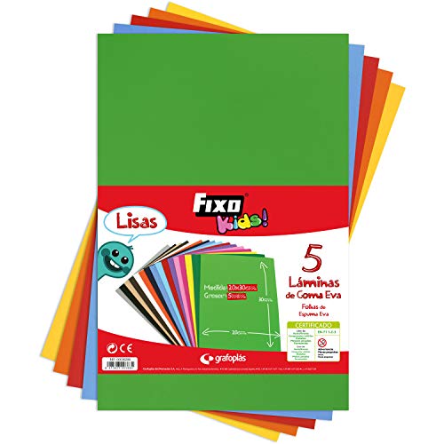 Fixo Kids Bolsa de 5 Láminas de Goma EVA de 5 mm de Espesor, 5mm, Multicolor, 20 x 30 cm, 5