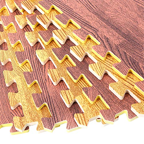 FJROnline Alfombra de suelo de grano de madera, 10 azulejos entrelazados de espuma para gimnasio y decoración del hogar, 30 cm x 30 cm