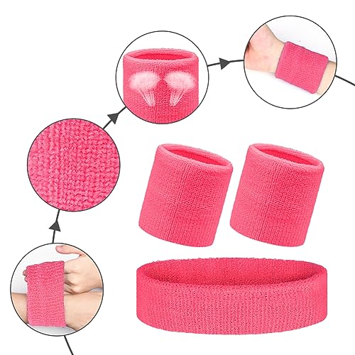 Flintronic 3 Piezas Deportes Diadema, Elástica Cinta De Pelo Deportiva, Sudor Absorbente de Humedad Banda, Banda de Pelo, Cinta para Pelo, para Ciclismo, Yoga-Rosa roja