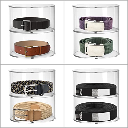 FNG8 Organizador Cinturones de 3 Niveles - Organizador Transparente Redondo con Tapas Magnéticas - Caja Ordena Cinturones de Plástico Acrílico Apilable - Para Joyas, Relojes, Maquillaje, Cosméticos
