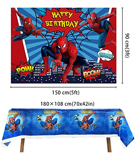 Fondo de fiesta de cumpleaños de araña de superhéroe con mantel de araña de superhéroe para niños decoraciones para fiesta de cumpleaños 150x90cm