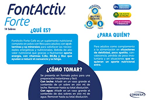FontActiv Forte Sabor Chocolate - Suplemento Nutricional con Fibra para Adultos 0% Azúcares añadidos- 14 Sobres x 30 gr