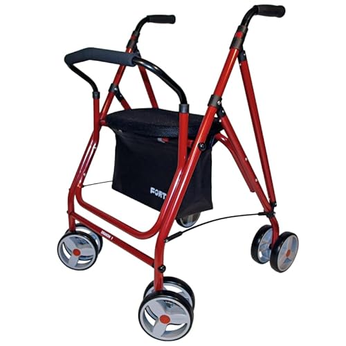 Forta Andador de Aluminio Plegable Rojo 4 ruedas/Andador plegable ancianos frenos presión
