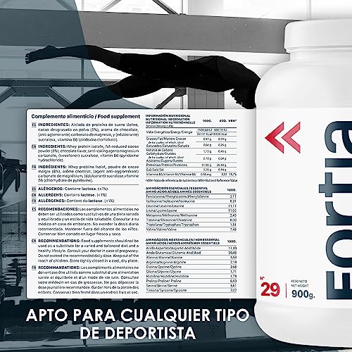 FORTIA Proteina Isolada 100% | Proteinas para Masa Muscular - Whey Protein Isolate | Proteina en Polvo - Materias Primas Europeas de Primera Calidad | 100% Isolate para Atletas (Chocolate, 900 g)