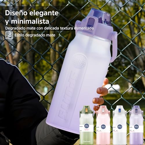 Free Breath garrafa agua 2 litros, [Tritan sin BPA] Botella de agua de plástico a prueba de fugas de 2L, botella deportiva para bicicleta para acampar(Violeta)