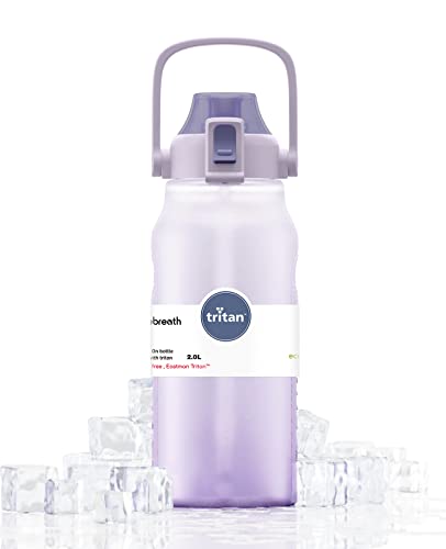 Free Breath garrafa agua 2 litros, [Tritan sin BPA] Botella de agua de plástico a prueba de fugas de 2L, botella deportiva para bicicleta para acampar(Violeta)