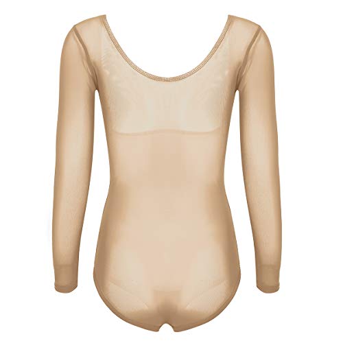 Freebily Ballet Maillot Mujer Leotardo de Gimnasia Práctica Fitness de Manga Larga Body Elástico Básica de Danza Baile para Mujer Chicas Nude One Size