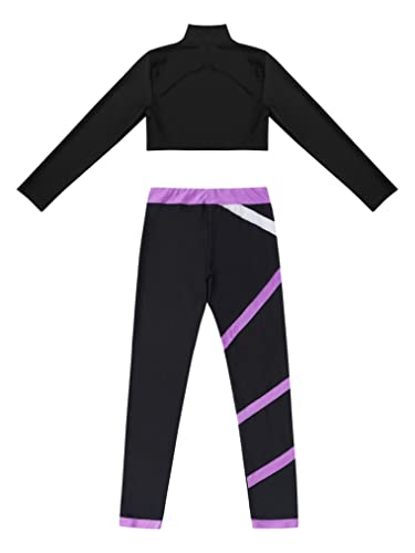 Freebily Conjunto de Deportivos para Niñas Crop Top de Manga Larga y Leggings Elásticos Pantalones Largos de Deporte Ropa de Gimnasia Yoga Fitness 5-14 Años Lavanda 7-8 años