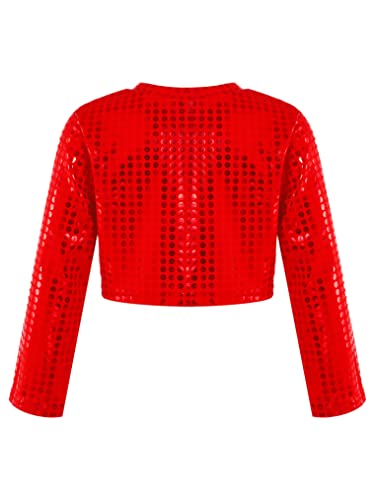 Freebily Crop Top de Baile Moderno para Niña Manga Larga con Lentejuelas Brillante Camiseta Deportiva Ropa de Baile Latino Jazz Fiesta Actuación 2-16 Años Rojo 6-7 años