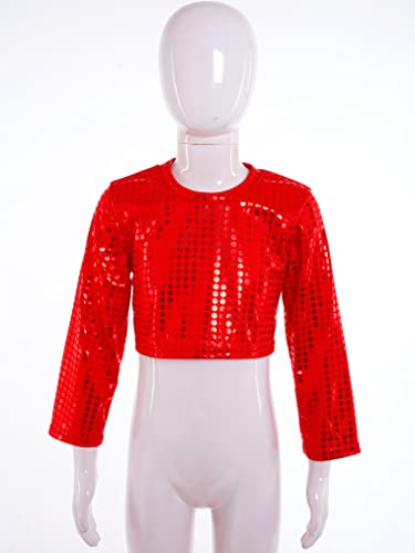 Freebily Crop Top de Baile Moderno para Niña Manga Larga con Lentejuelas Brillante Camiseta Deportiva Ropa de Baile Latino Jazz Fiesta Actuación 2-16 Años Rojo 6-7 años