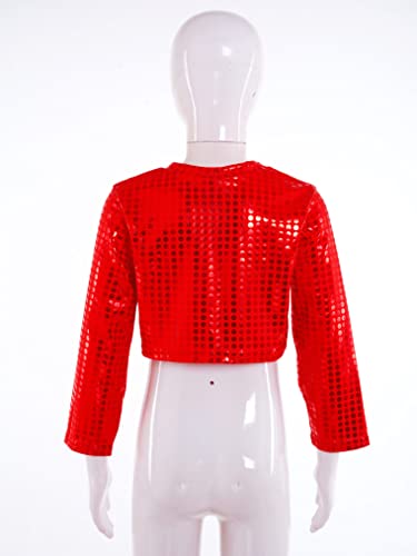 Freebily Crop Top de Baile Moderno para Niña Manga Larga con Lentejuelas Brillante Camiseta Deportiva Ropa de Baile Latino Jazz Fiesta Actuación 2-16 Años Rojo 6-7 años