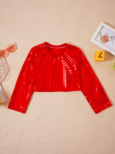 Freebily Crop Top de Baile Moderno para Niña Manga Larga con Lentejuelas Brillante Camiseta Deportiva Ropa de Baile Latino Jazz Fiesta Actuación 2-16 Años Rojo 6-7 años