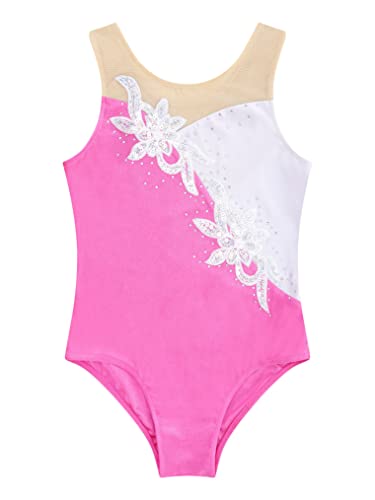 Freebily Maillot Brillante de Danza para Niña sin Manga Leotardo de Ballet Body Elástico Clásico Mono de Gimnasia Deportivo Yoga A Rosa 5-6 años