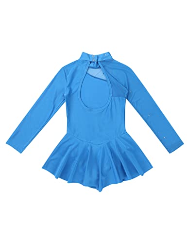 Freebily Vestido de Danza Patinaje Sobre Hielo para Niña Leotardo de Manga Larga Maillot de Gimnasia Rítmica Competición Vestido de Bailarina Ballet Azul 14 años