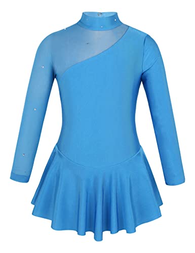 Freebily Vestido de Danza Patinaje Sobre Hielo para Niña Leotardo de Manga Larga Maillot de Gimnasia Rítmica Competición Vestido de Bailarina Ballet Azul 14 años