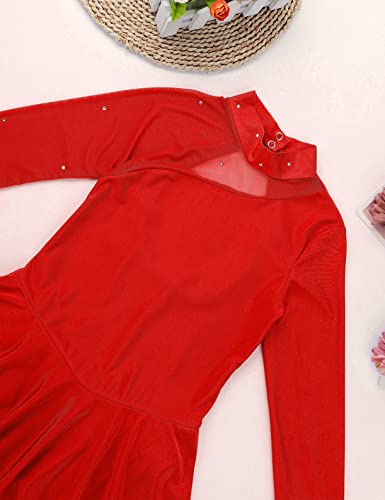 Freebily Vestido de Danza Patinaje Sobre Hielo para Niña Leotardo de Manga Larga Maillot de Gimnasia Rítmica Competición Vestido de Bailarina Ballet Rojo 8 años