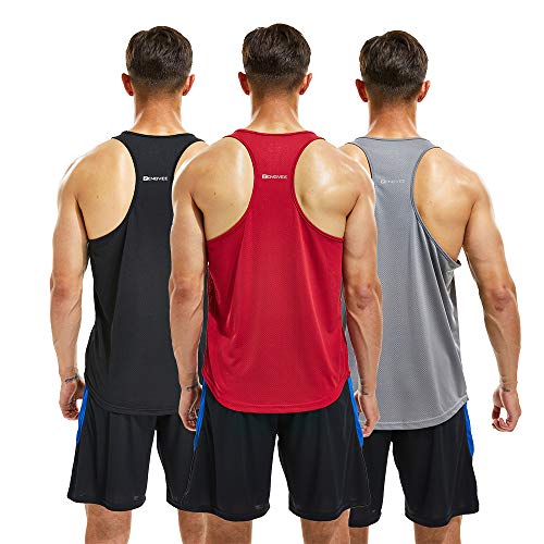frueo 3 Pack Camiseta de Tirantes Deportiva Hombre Culturismo Fitness Tank Top Hombre Gym sin Mangas T-Shirts Chaleco,20418,Black Gray Red,M