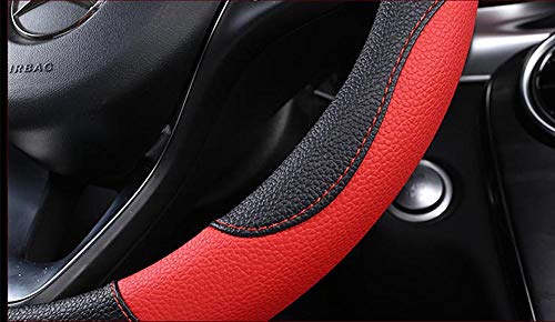 Funda de Piel sintética para Volante de Coche, Antideslizante, Transpirable, Estilo Deportivo, Color de Contraste rojo