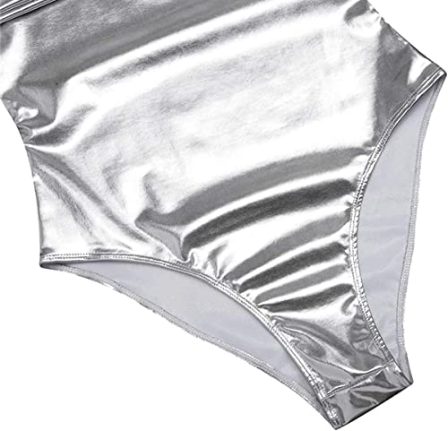 FUREINSTORE Maillot de Danza Ballet Gimnasia Leotardo Body Clásico Brillante Elástico para Niñas de Manga Larga Cuello Redondo para Bailarina (4 Años, Plata)