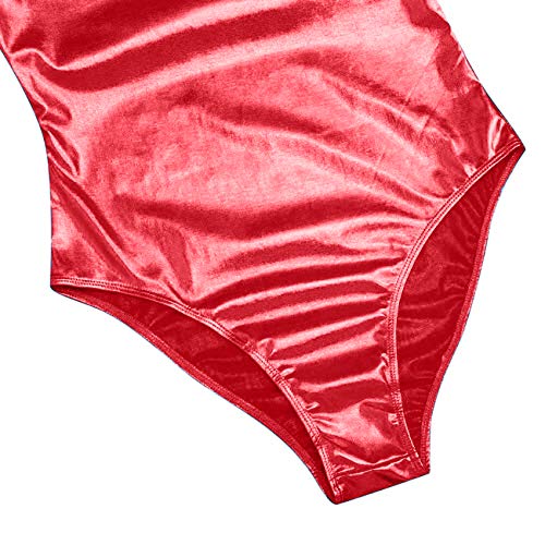 FUREINSTORE Maillot de Danza Ballet Gimnasia Leotardo Body Clásico Elástico para Mujer y Niña de Manga Larga Cuello Redondo (L, Rojo brillante)