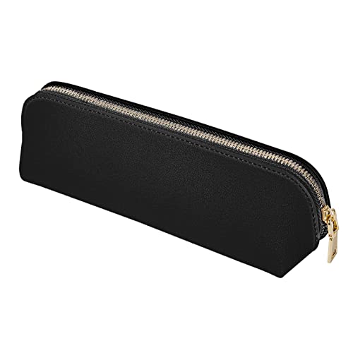 Fyore Estuche de piel para adolescentes, estuche de lápices, estuche unisex para escuela y oficina, regalo para el comienzo de la escuela (negro)