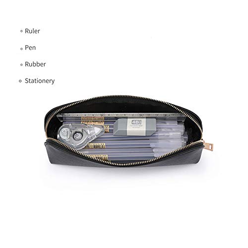 Fyore Estuche de piel para adolescentes, estuche de lápices, estuche unisex para escuela y oficina, regalo para el comienzo de la escuela (negro)