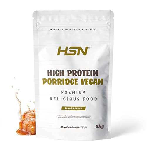 Gachas de Avena Proteicas Veganas de HSN | Sabor Caramelo Salado 3 Kg = 60 Tomas de Porridge Proteico de Avena Integral y Proteína de Guisante y Arroz | Fácil y Rápido de Preparar
