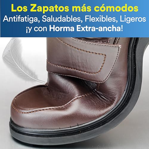 GALERIA DEL COLECCIONISTA Zapatos Elegance Confort Ancho Especial Hombre con Velcro Ajustable. Interior de Piel Transpirable, Suela Antideslizante. Plantilla Memory Foam: cómodos y cálidos.