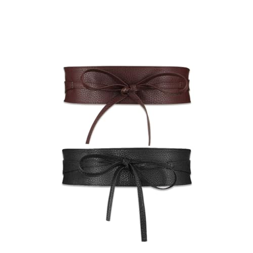 GANMFOYC 2 Piezas Cinturón Obi de Cuero, Para las Mujeres, Cinturón de Vestido, Cinturón de Mujer Obi Ancha de Cuero sintética, para Vestido
