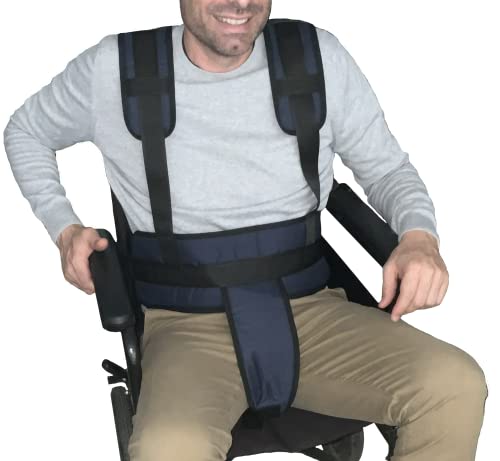 Gar Medical Cinturón de Peto de Tira para Silla de Ruedas, Sujeción Silla de Ruedas, 3 puntos de anclaje, Tiras con almohadilla en hombros.