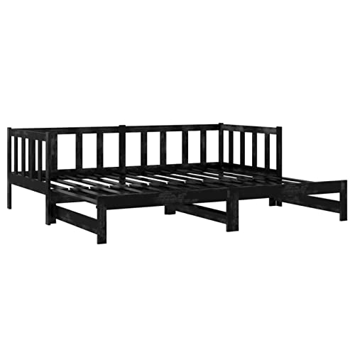 Gecheer Sofá Cama Extraíble Estructura de Sofá Cama Diseño Moderno Mobiliario Hogar Decoración Dormitorio Salón Madera Maciza de Pino Negro 2X(90x200) cm