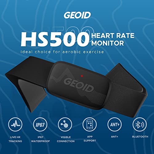 GEOID HS500 Pulsómetro Correa de Pecho, Bluetooth 4.2/Ant+, IP67 Sensor de Ritmo Cardíaco Impermeable, Wahoo, Zwift