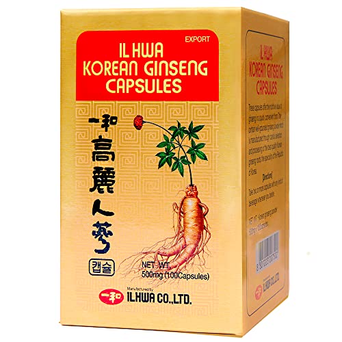 Ginseng Coreano Puro, Calidad Ilhwa, 500 mg, 100 cápsulas | Panax Ginseng 100% Sin aditivos | Energía Física y Mental | Raíces Maduras de Cultivo Propio y Extracción Exclusiva | de TONGIL
