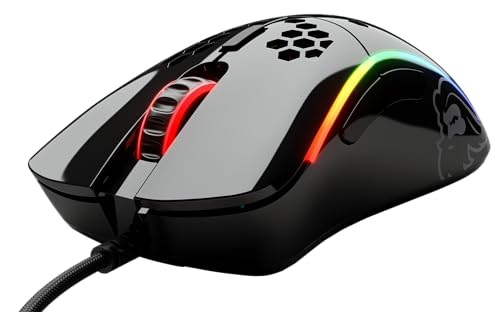 Glorious Gaming Model D- (Pequeño) Ratón gaming con cable - 61 g superligero, diseño colmena, RGB, ergonómico, sensor Pixart 3360, switches de Omron, deslizadores de PTFE, 6 botones - Negro brillante