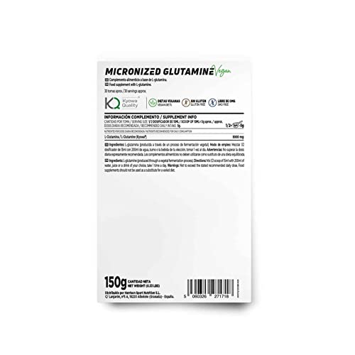 Glutamina Kyowa - Máxima Pureza - en Polvo de HSN | Sin Sabor 1 Kg = 200 Tomas por Envase 100% Pura L-Glutamina Micronizada | No-GMO, Vegano, Sin Gluten