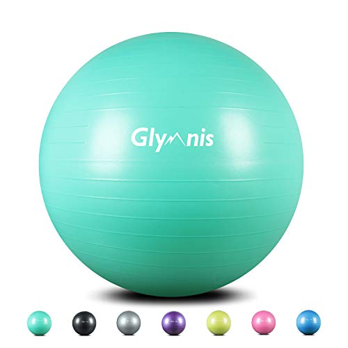 Glymnis Pelota de Pilates Pelota Anti-Burst para Pilates Gimnasia Fitness Equilibrio Yoga Embarazo 55cm 65cm 75cm con Hinchador Verde Menta (75cm)