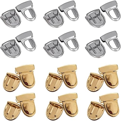 GNAUMORE Cierres para Bolsos y Carteras Set,8 PCS Broches De Bloqueo Gire la Cerradura Cerradura Decorativa Cierre de Metálico,Cierres para Bolsos de Cuero,Cierre de Bolsos Metalicos(Plata y Dorado)