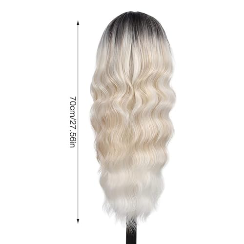 Gobesty Peluca para mujer, rubio degradado, pelucas rubias, largas, onduladas, degradadas, color blanco degradado, pelo sintético natural, para mujeres, fiestas, cosplay, uso diario (blanco)
