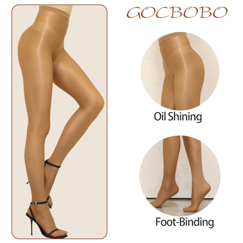 GOCBOBO Medias De Seda Brillante 70D Medias Sin Costuras Shaping Cintura Alta Mujer Medias Danza Marrón
