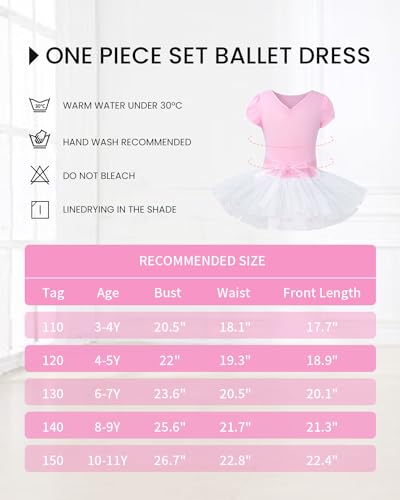 Gogokids Leotardos de Ballet para Niñas, Vestido de Danza para Niñas Pequeñas con Leotardos de Danza de Manga Corta y Falda de Tutú, Perfecto para Clases de Ballet y Actuaciones de 4-5 años