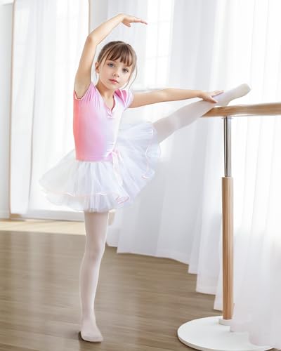 Gogokids Leotardos de Ballet para Niñas, Vestido de Danza para Niñas Pequeñas con Leotardos de Danza de Manga Corta y Falda de Tutú, Perfecto para Clases de Ballet y Actuaciones de 4-5 años