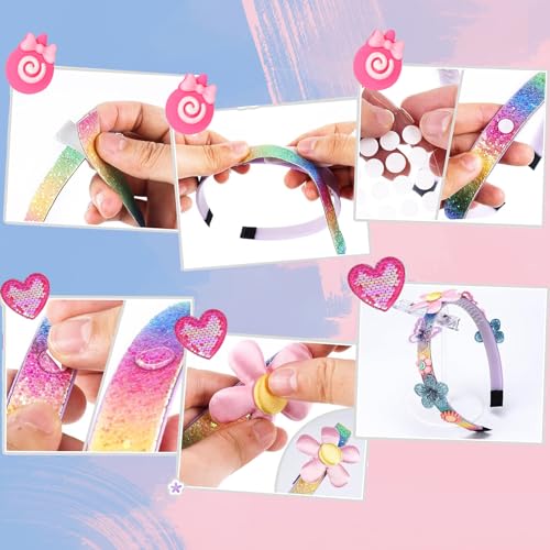 GOLDGE 56pcs DIY Diadema Set para Niñas, 6pcs Diadema para el Pelo, 50pcs Accesorios para Diademas, Set de Accesorios para el Pelo, Regalos para niñas DIY juguetes para 6, 7, 8, 9, 10, 11, 12 Años