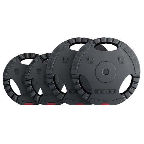 GORILLA SPORTS® - Juego de discos de pesas vinilo 30 Kg Triple Agarre - 2x 10 kg 2x 5 kg Díametro 30/31 mm