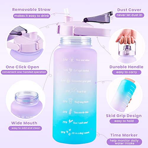 GOXFACA - Botella de agua deportiva de 2 litros sin BPA con marca de tiempo, botella de agua motivadora con pajita, a prueba de fugas, adecuada para gimnasio, al aire libre, oficina