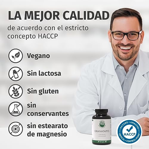 Granada (180 cápsulas de 600mg) - Extracto de Granada - Producción alemana - 100% Vegano y sin aditivos - dura 6 mes