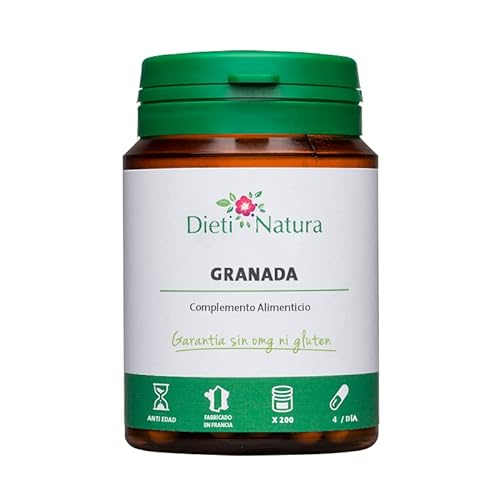 Granada 200 cápsulas de Dieti Natura. Poder antioxidante [Fabricado en Francia][Garantía Sin OGM ni Gluten] (Bote de 200 cápsulas)