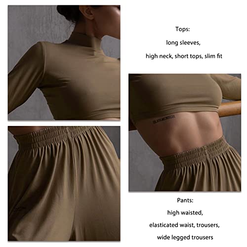 Greensen Trajes Deportivos para Mujer, Traje para Correr, Chándal, Conjunto de Yoga para Fitness, Traje de Yoga, Traje de Ocio, Ropa Deportiva, Ropa de Calle(m-Caqui)